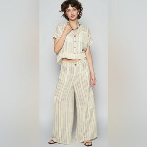 POL wide pants in linen, side pockets, back waist elastic band Size: Multi
